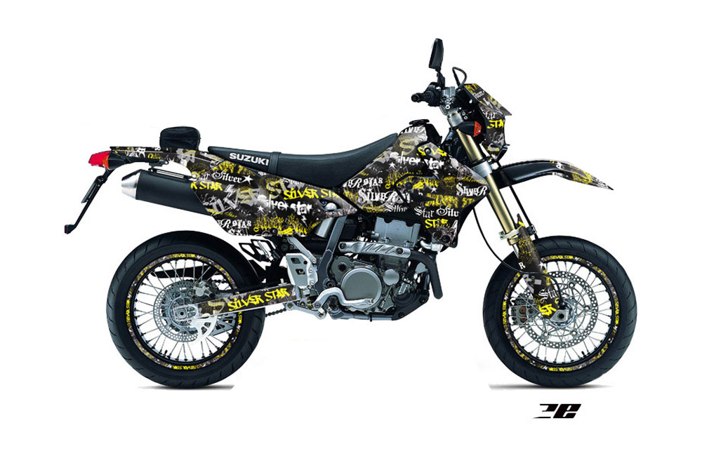 Suzuki DRZ 400 S Metal Tank Dirt Bike Graphic Kit - 2000-2018 Silver Star - Silverhaze Yellow