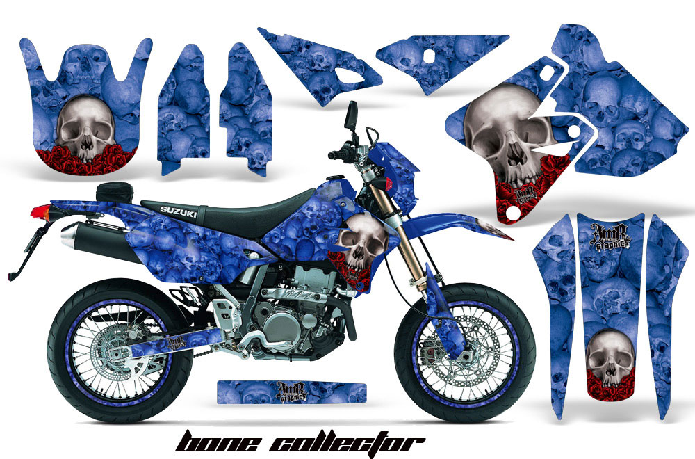 Suzuki DRZ 400 S Metal Tank Dirt Bike Graphic Kit - 2000-2018 Bone Collector Blue