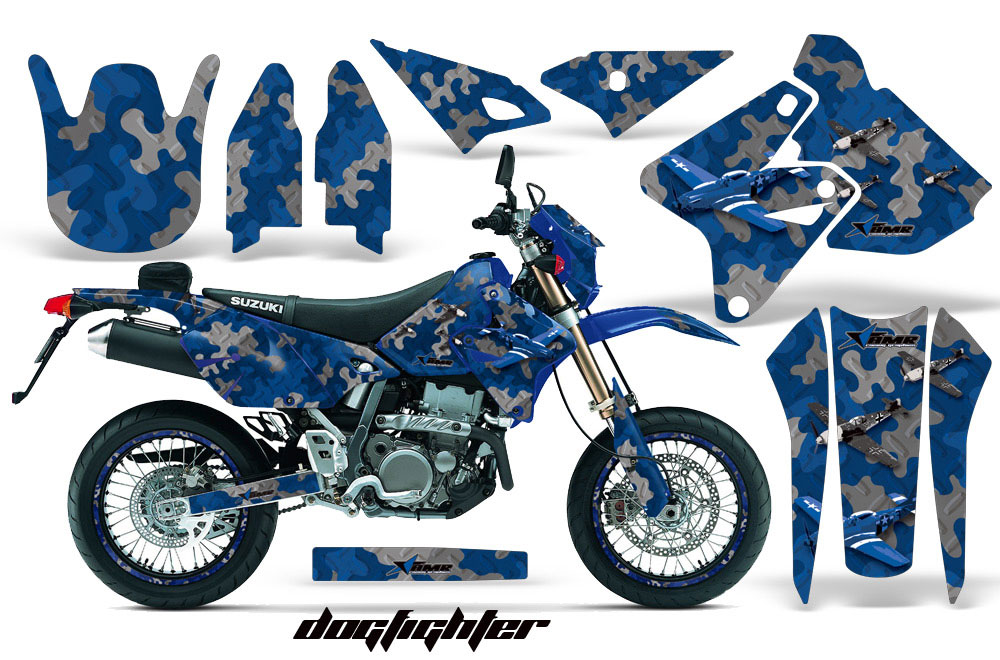 Suzuki DRZ 400 S Metal Tank Dirt Bike Graphic Kit - 2000-2018 Dog Fighter Blue