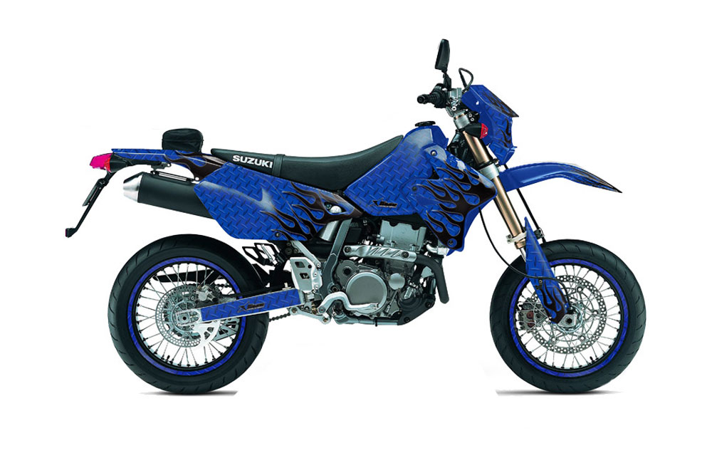 Suzuki DRZ 400 S Metal Tank Dirt Bike Graphic Kit - 2000-2018 Diamond Flames Blue