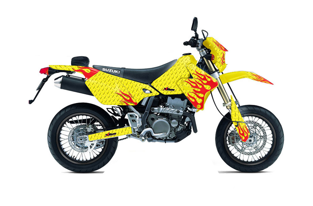 Suzuki DRZ 400 S Metal Tank Dirt Bike Graphic Kit - 2000-2018 Diamond Flames Yellow