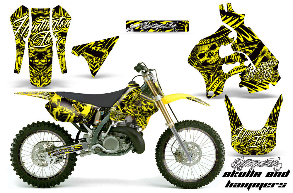 Suzuki RM 125 Dirt Bike Graphic Kit - 1996-1998 Skulls and Hammers Yellow