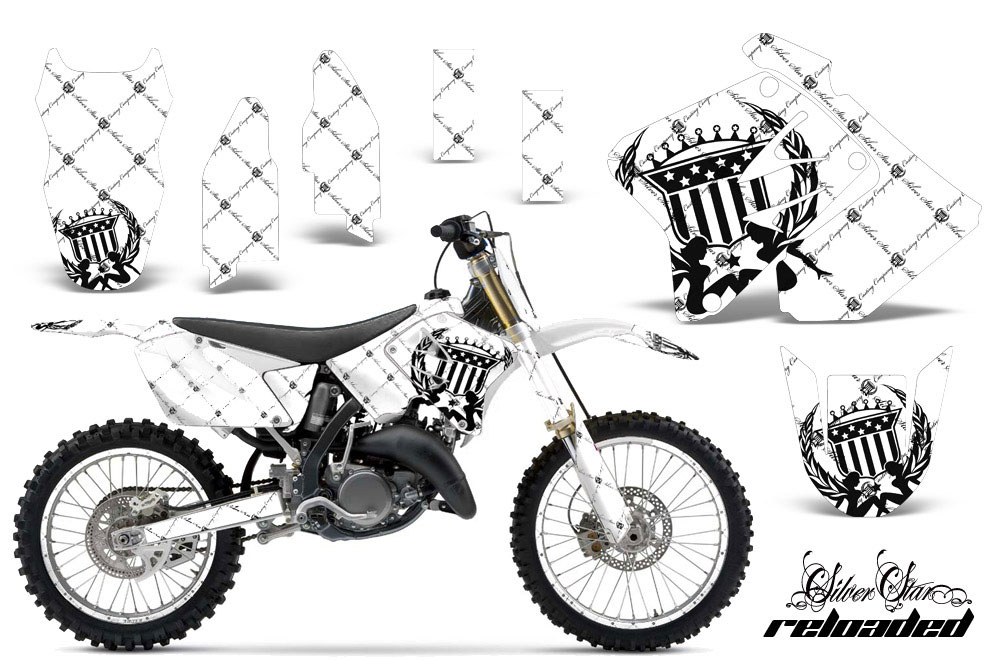 Suzuki RM 250 Dirt Bike Graphic Kit - 2001-2009 Silver Star - Reloaded White