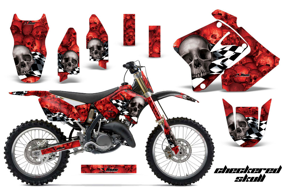 Suzuki RM 125 Dirt Bike Graphic Kit - 2001-2009 Checkered Skull Red