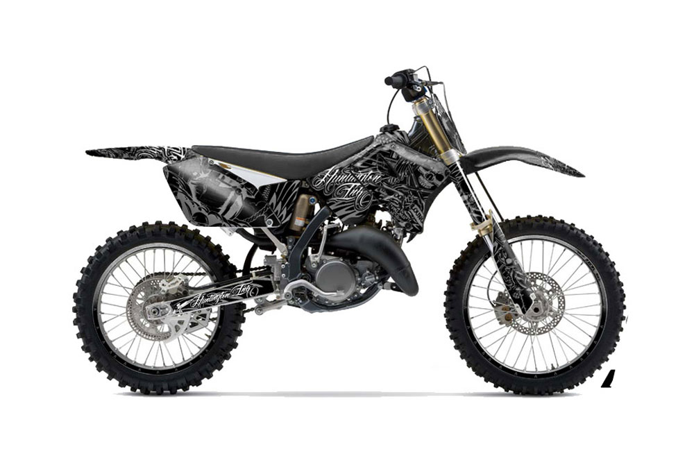 Suzuki RM 125 Dirt Bike Graphic Kit - 2001-2009 Skulls and Hammers Silver