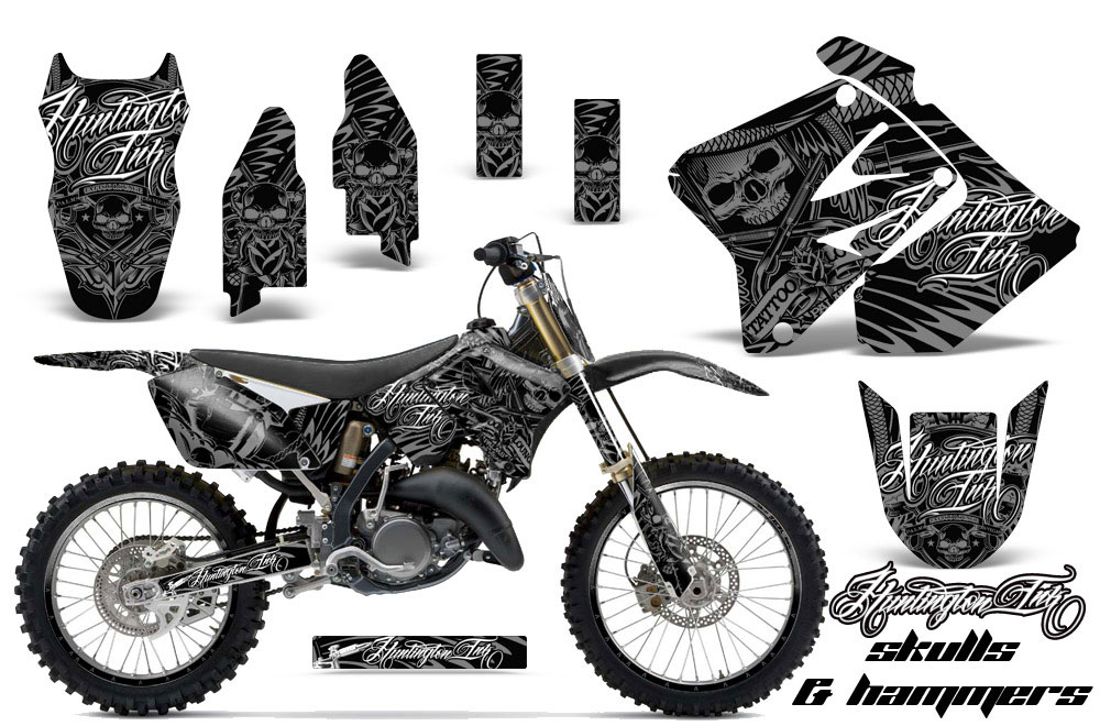 Suzuki RM 125 Dirt Bike Graphic Kit - 2001-2009 Skulls and Hammers Silver