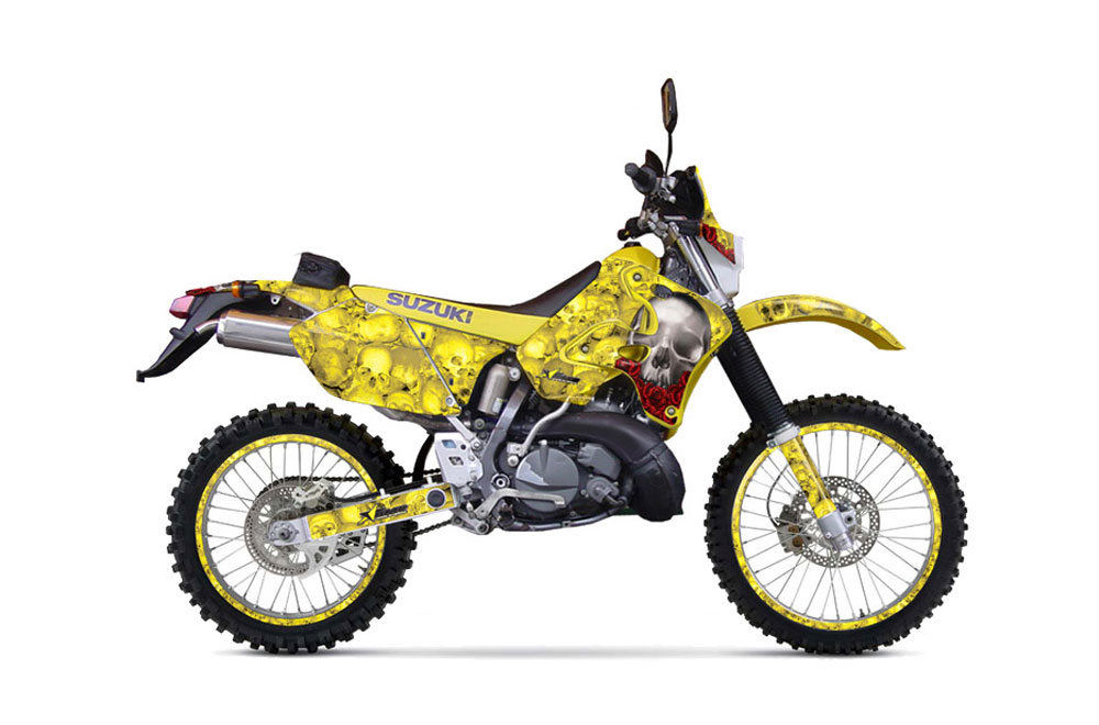 Suzuki RMX 250 S Dirt Bike Graphic Kit - 1996-1998 Bone Collector Yellow