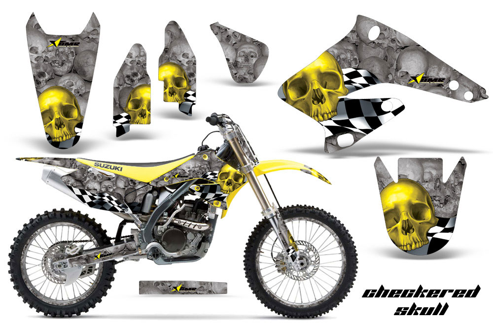 Suzuki RMZ 250 Dirt Bike Graphic Kit - 2004-2006 Checkered Skull Yellow