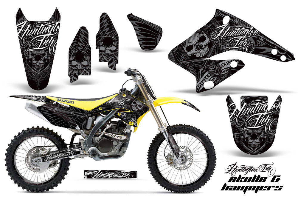 Suzuki RMZ 250 Dirt Bike Graphic Kit - 2004-2006 Skulls and Hammers Black