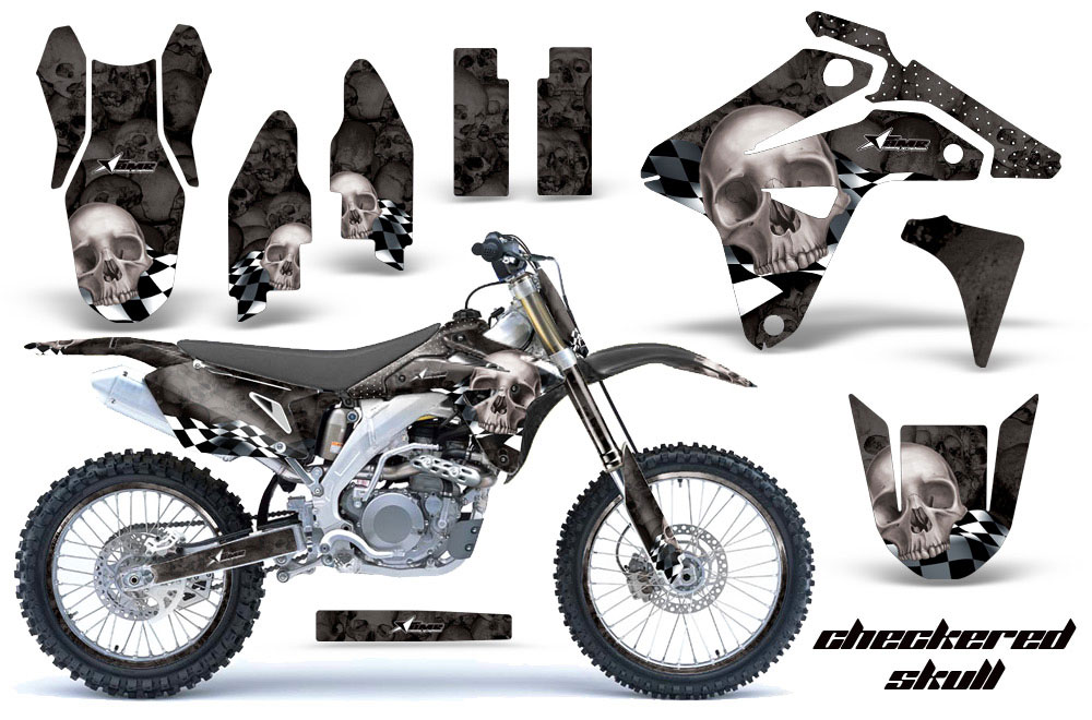 Suzuki RMZ 450 Dirt Bike Graphic Kit - 2007 Checkered Skull Silver