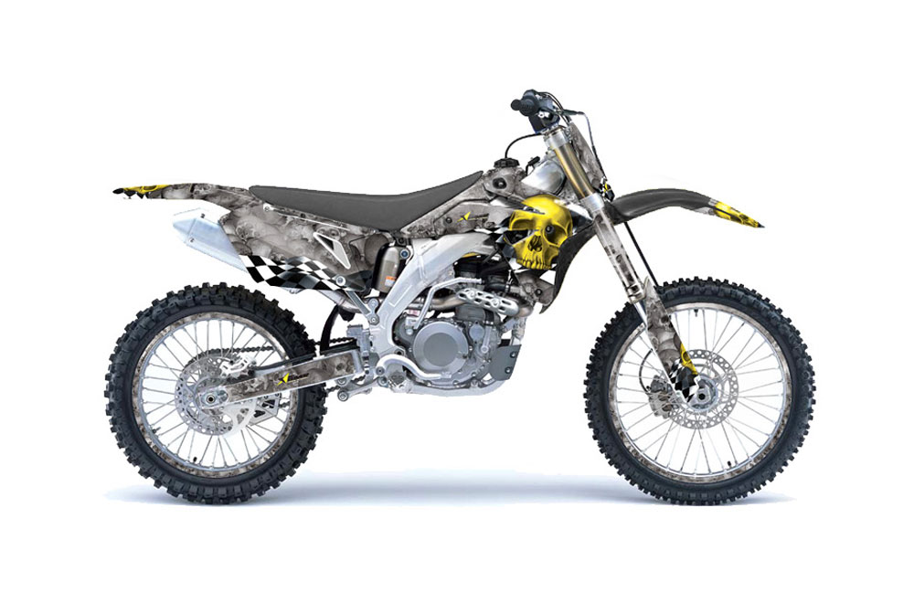 Suzuki RMZ 450 Dirt Bike Graphic Kit - 2007 Checkered Skull Yellow