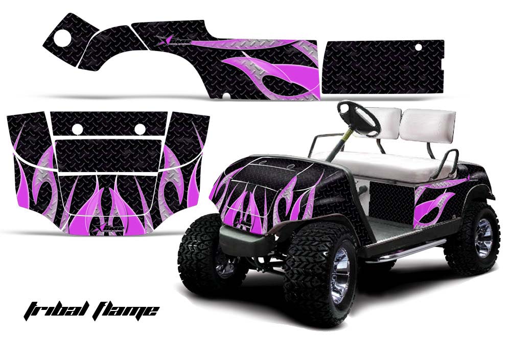 Yamaha G-Series Golf Cart Graphic Kit - 1995-2006 Tribal Flames Pink