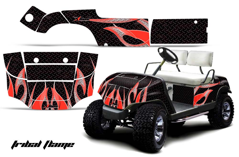Yamaha G-Series Golf Cart Graphic Kit - 1995-2006 Tribal Flames Red