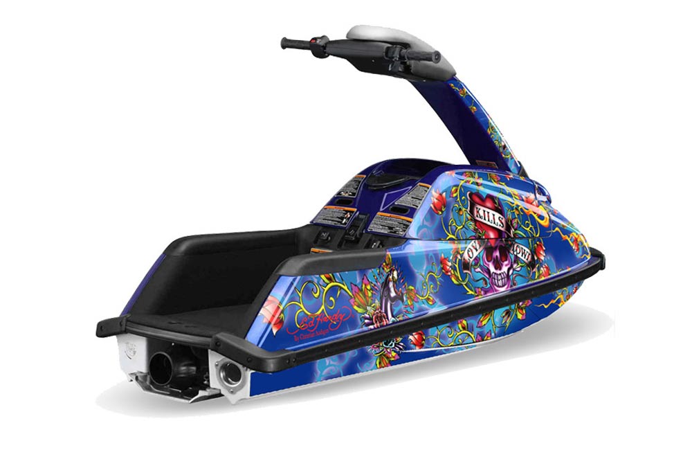 Yamaha Superjet Freestyle Jet Ski Graphic Kit (Round Nose) All Years Ed Hardy - Love kills Blue