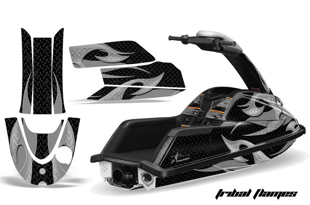 Yamaha Superjet Freestyle Jet Ski Graphic Kit (Round Nose) All Years Tribal Flames Silver