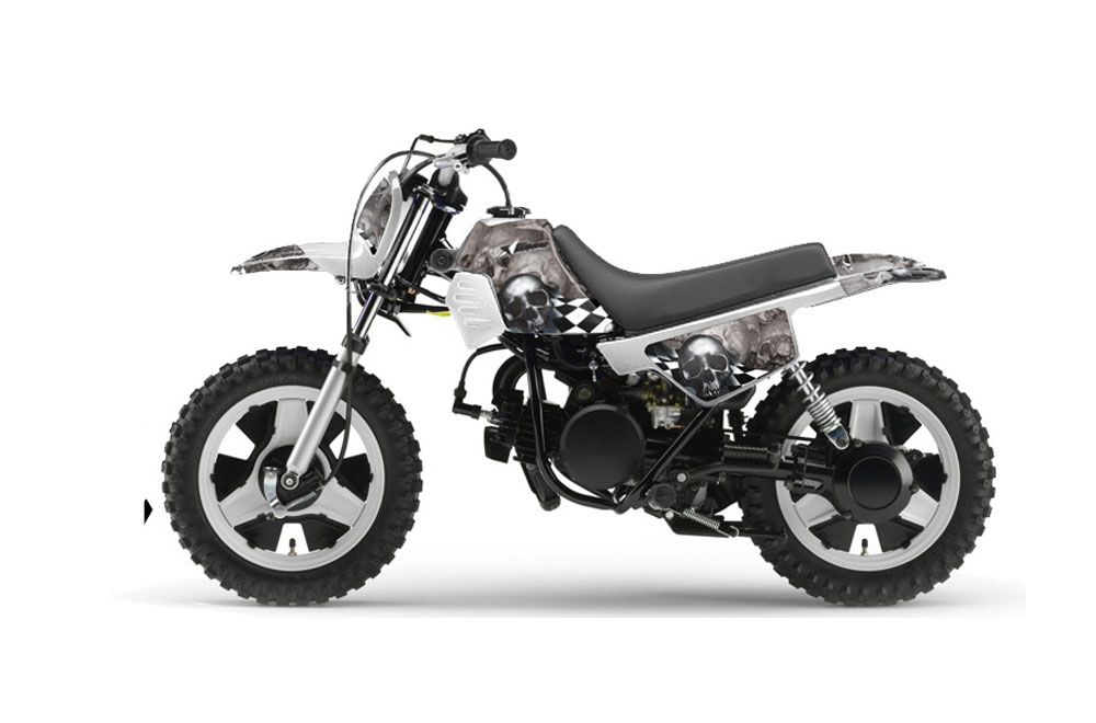 Yamaha PW50 Dirt Bike Graphic Kit - 1990-2022 Checkered Skull Silver