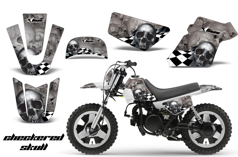 Yamaha PW50 Dirt Bike Graphic Kit - 1990-2022 Checkered Skull Silver