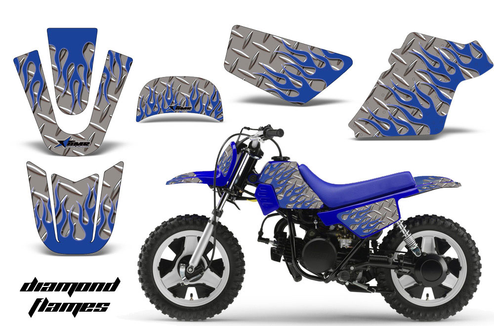 Yamaha PW50 Dirt Bike Graphic Kit - 1990-2022 Diamond Flames Silver