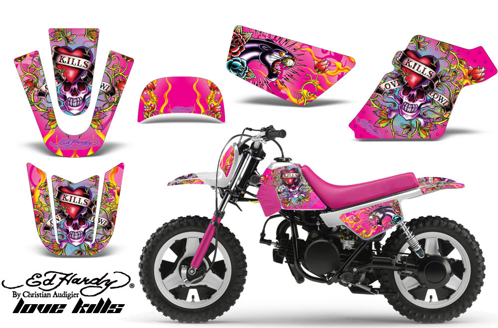 Yamaha PW80 Dirt Bike Graphic Kit - 1996-2006 Ed Hardy - Love Kills Pink