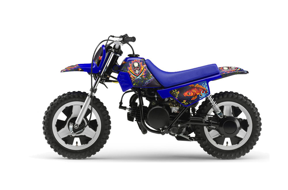 Yamaha PW50 Dirt Bike Graphics: Ed Hardy Pirates - Blue MX Graphic Decal Wr...