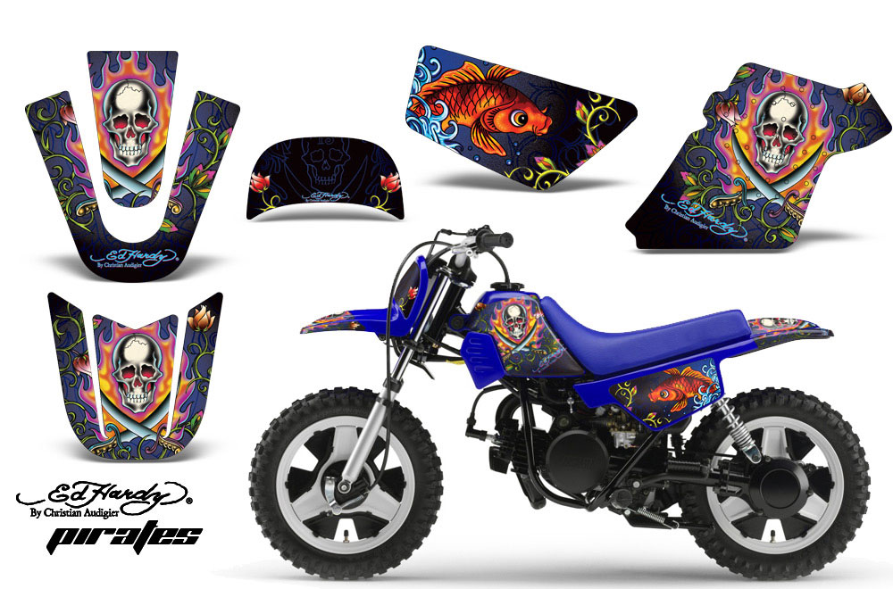 Yamaha PW80 Dirt Bike Graphic Kit - 1996-2006 Ed Hardy - Pirates Blue