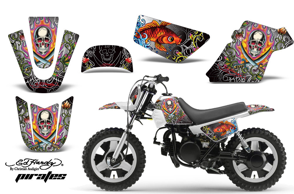 Yamaha PW80 Dirt Bike Graphic Kit - 1996-2006 Ed Hardy - Pirates White