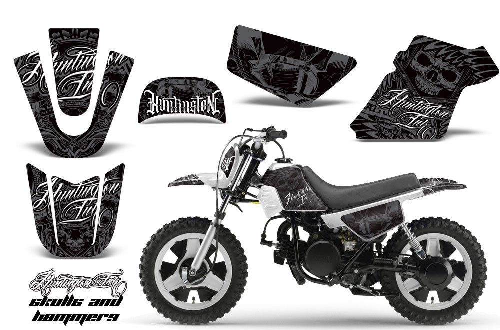 Yamaha PW80 Dirt Bike Graphic Kit - 1996-2006 Skulls and Hammers SIlver