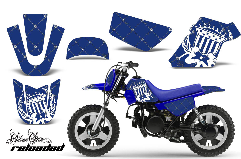 Yamaha PW50 Dirt Bike Graphic Kit - 1990-2022 Silver Star - Reloaded Blue