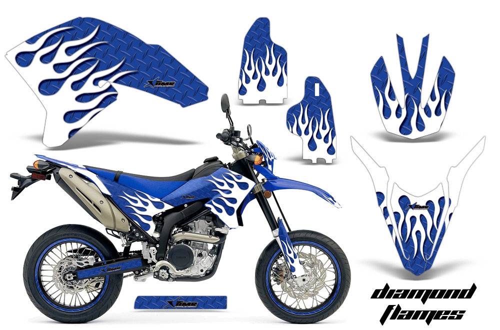 Yamaha WR250 R/X Dirt Bike Graphic Kit - 2007-2016 Diamond and Flames Blue