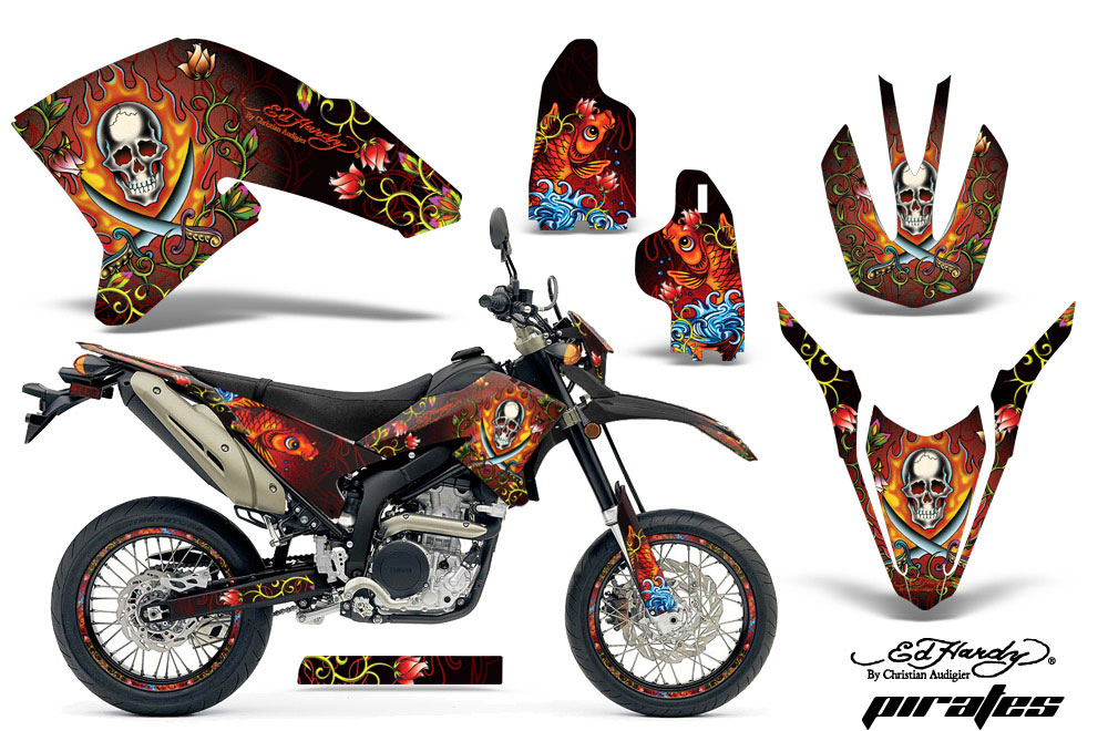 Yamaha WR250 R/X Dirt Bike Graphic Kit - 2007-2016 Ed Hardy - Pirates Red