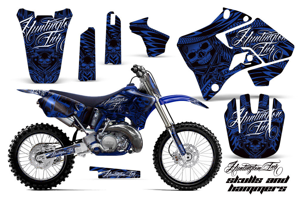 Yamaha YZ125 2 Stroke Dirt Bike Graphic Kit - 1996-2001 Skulls and Hammers Blue