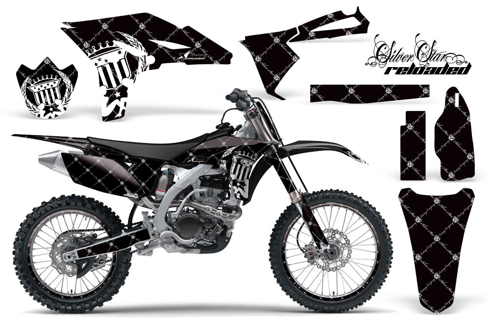 Yamaha YZ250 F 4 Stroke Dirt Bike Graphic Kit - 2010-2013 Silver Star - Reloaded Black